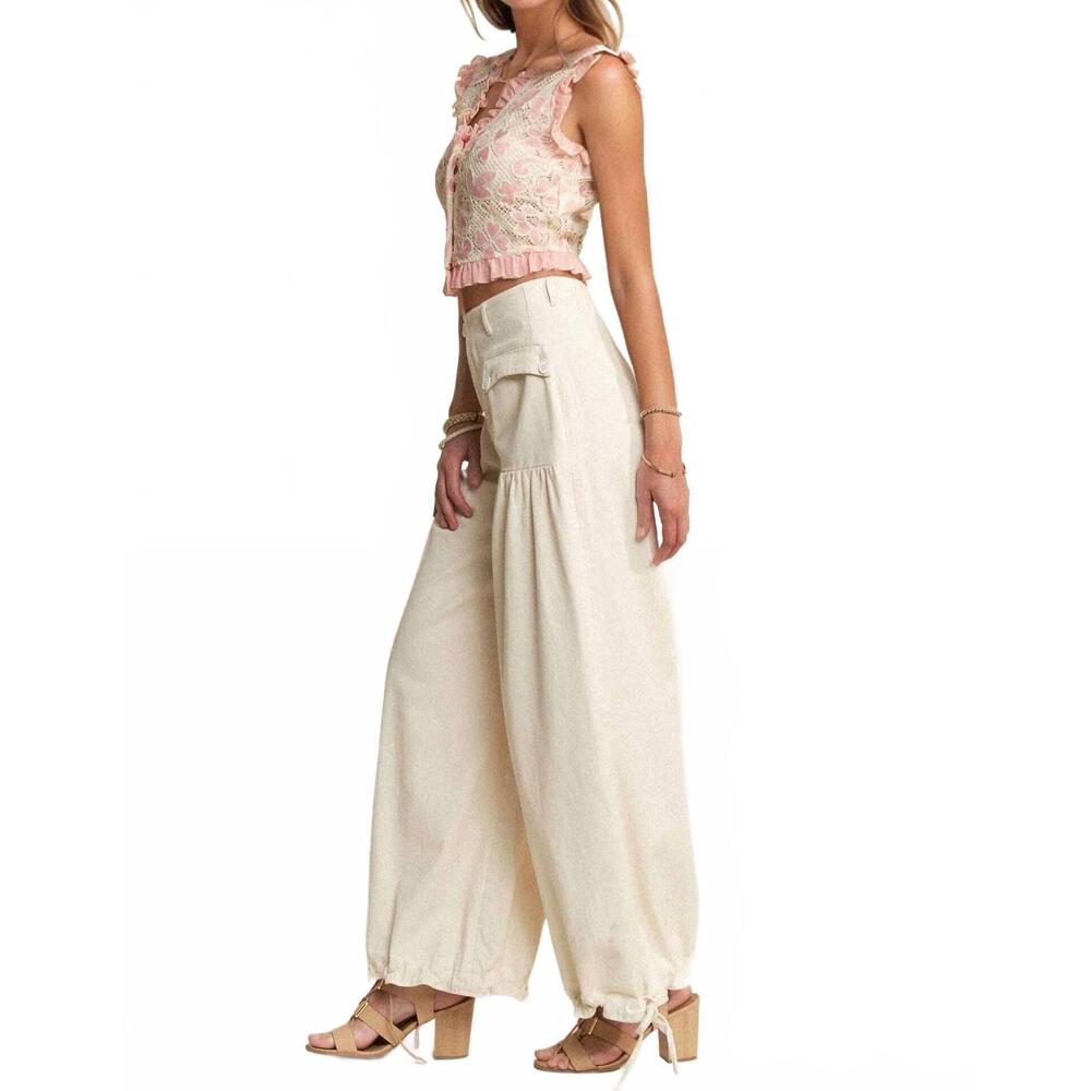 NEW DAVI & DANI crochet lace ruffle vest in pink natural - Picture 6 of 7